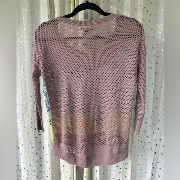 American Eagle Outfitter Silk Blend Floral Pointelle Knit Mix Media Sweater XS - Picture 3 of 5
